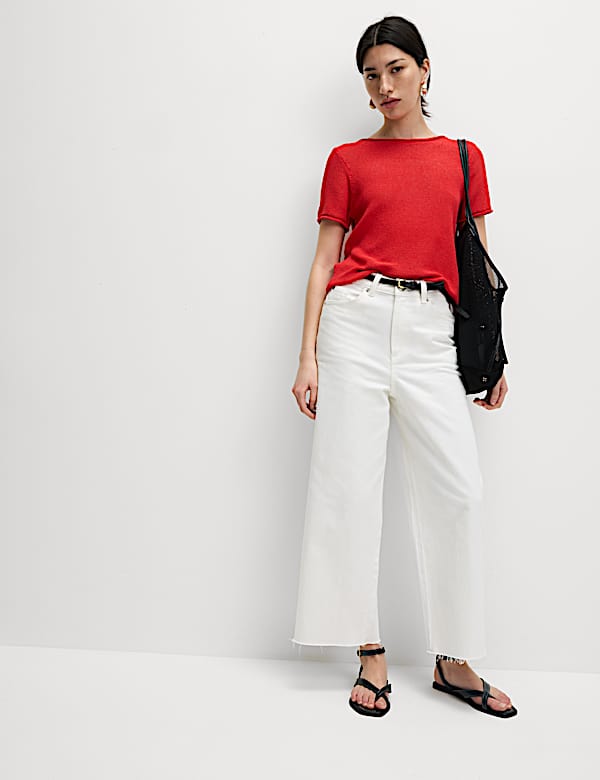 Textured Crew Neck Knitted Top - JO