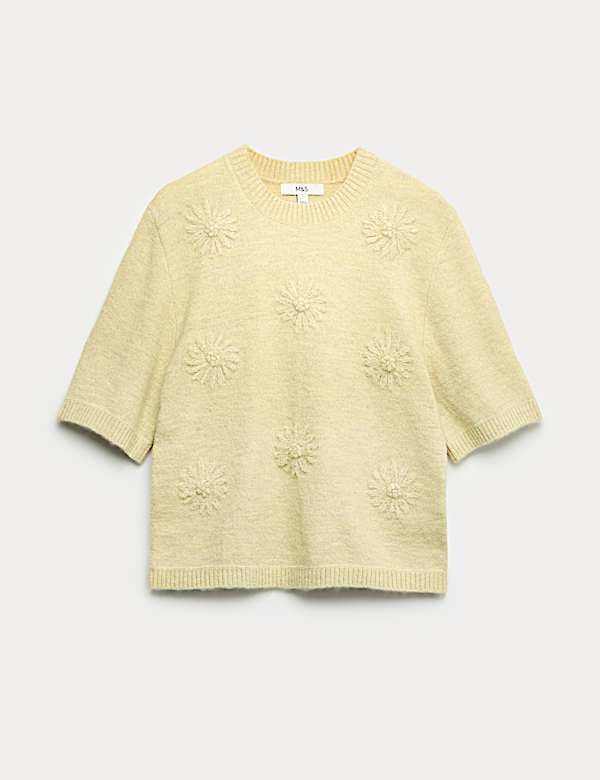 Floral Textured Knitted Top with Wool - NO