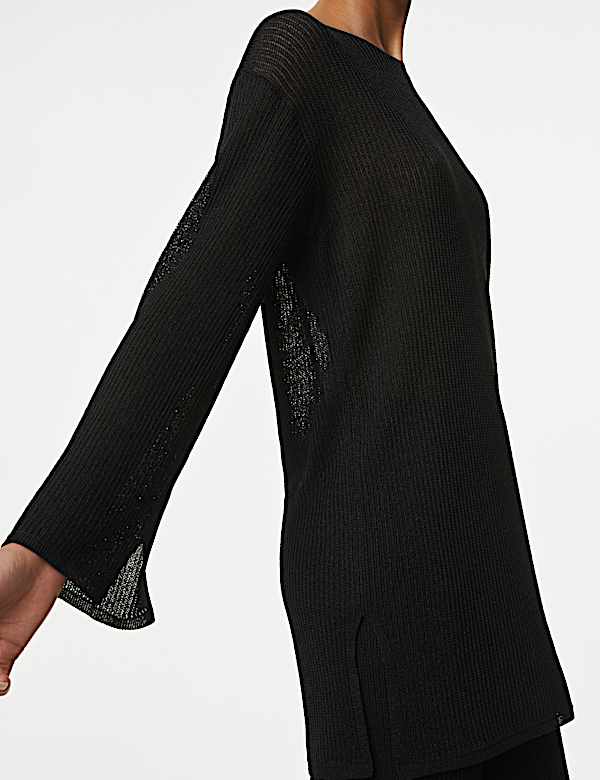 Ribbed Slash Neck Longline Jumper - ID