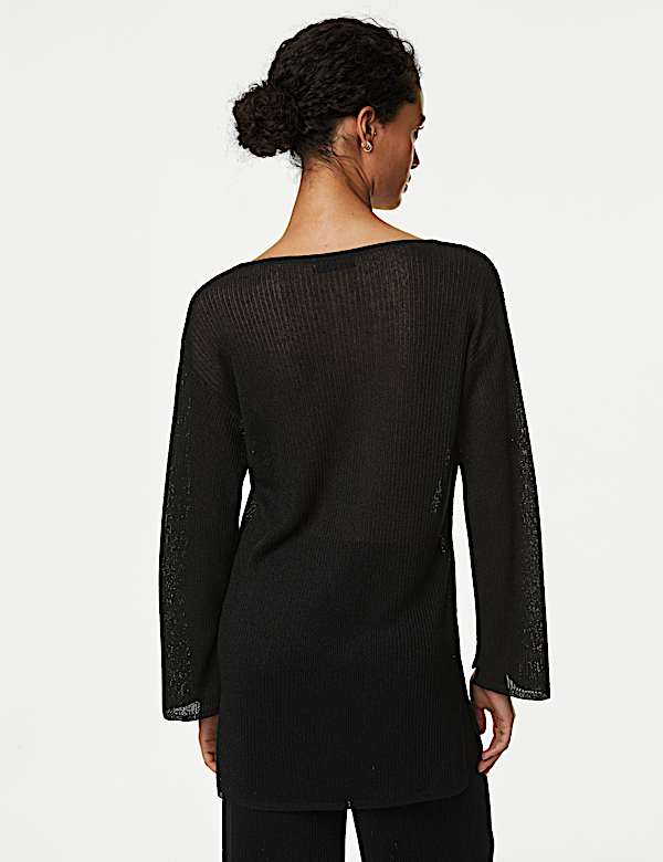 Ribbed Slash Neck Longline Jumper - ID