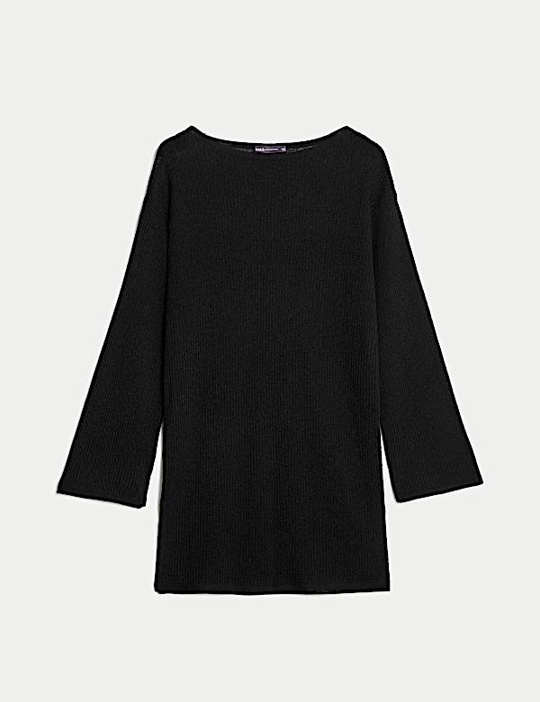 Ribbed Slash Neck Longline Jumper - ID