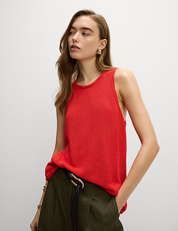 Textured Crew Neck Knitted Vest with Cotton - FR