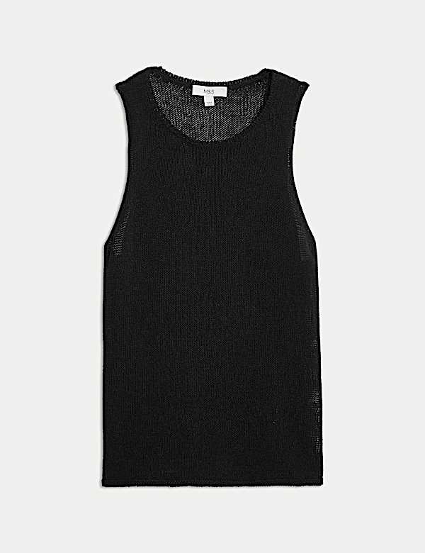 Textured Crew Neck Knitted Vest with Cotton - IS