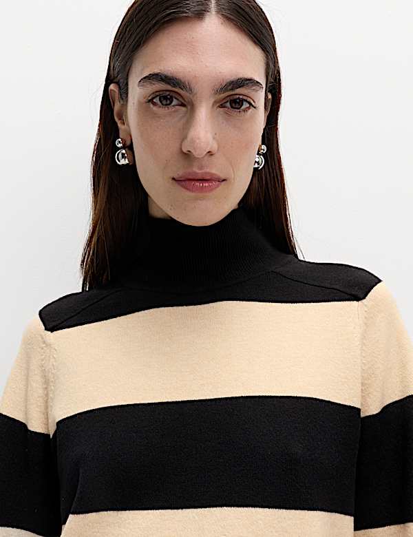 Air-Yarn Funnel Neck Striped Jumper - TW