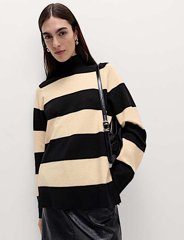 Air-Yarn Funnel Neck Striped Jumper - TW