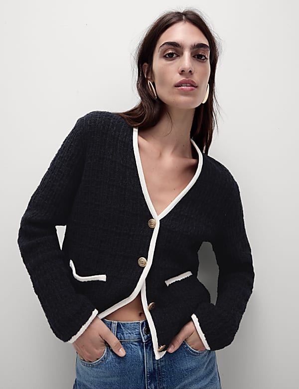 Strickjacke aus Baumwollmischgewebe mit Strukturmuster - DE