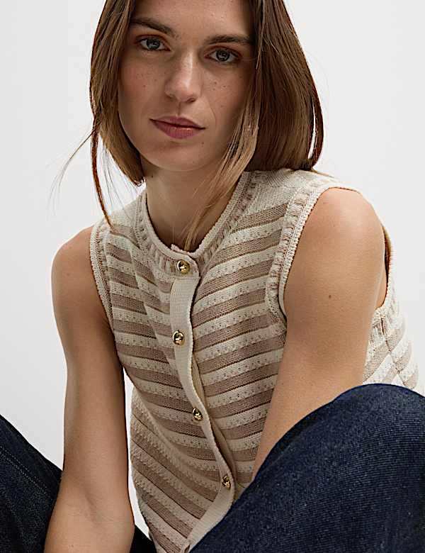 Cotton Rich Striped Knitted Waistcoat - RS
