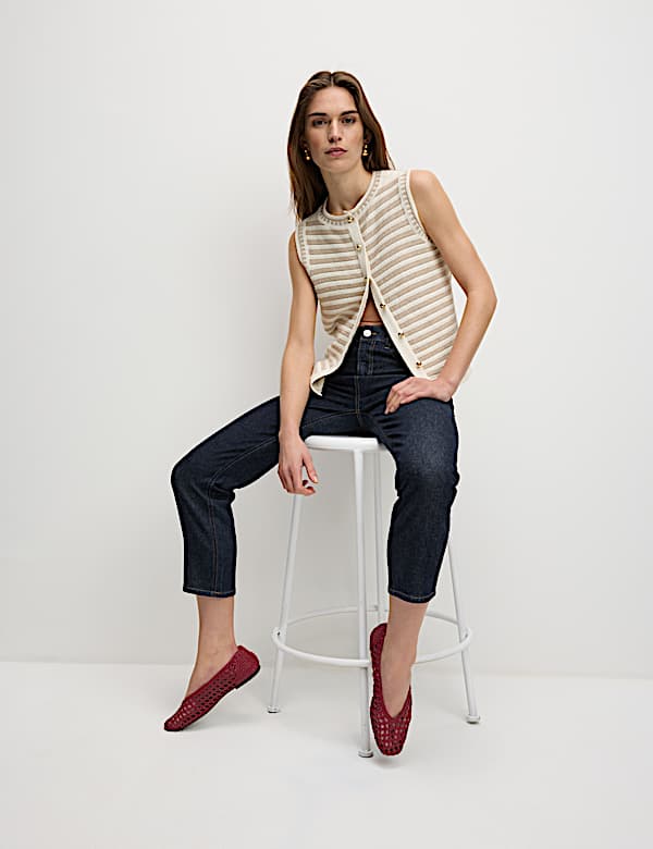 Cotton Rich Striped Knitted Waistcoat - SE
