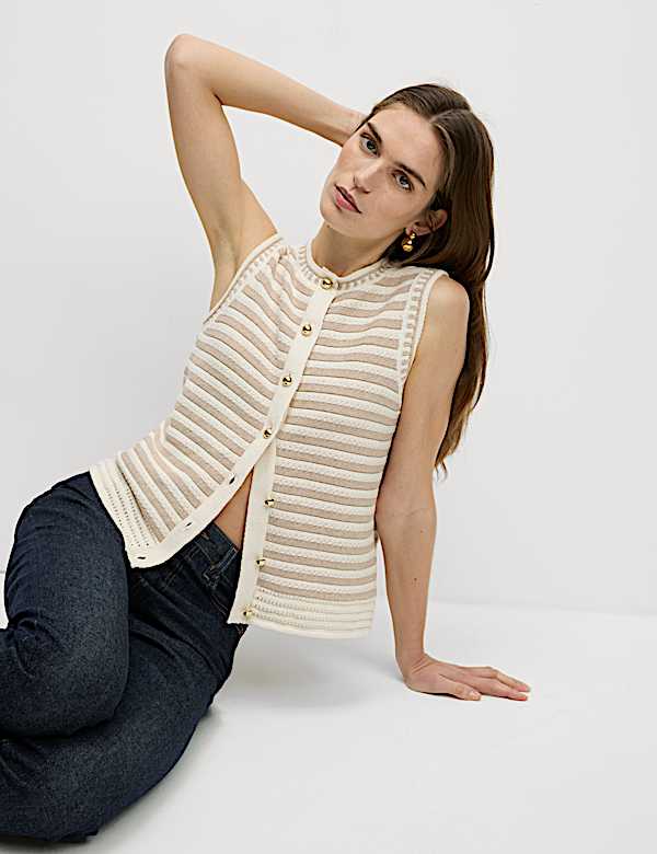 Cotton Rich Striped Knitted Waistcoat - SE