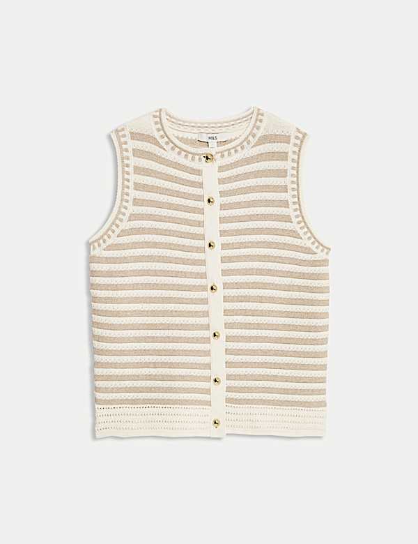 Cotton Rich Striped Knitted Waistcoat - SE