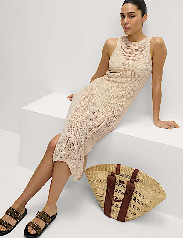 Cotton Rich Knitted Midi Dress with Linen - AU