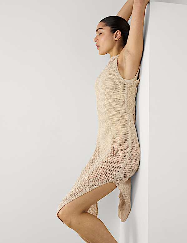 Cotton Rich Knitted Midi Dress with Linen - NL