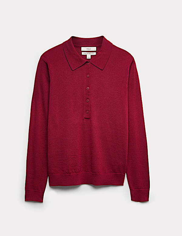 Pure Merino Wool Collared Button Front Jumper - JP