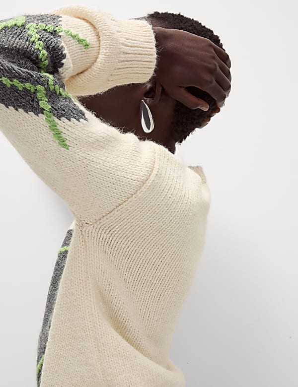 Ribbed Argyle Crew Neck Jumper - US