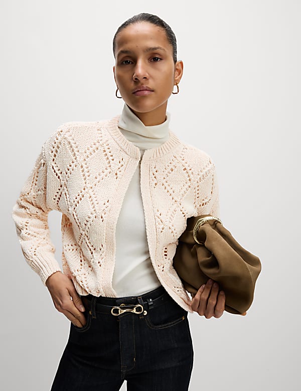 Cotton Blend Open Stitch Cropped Cardigan - JO