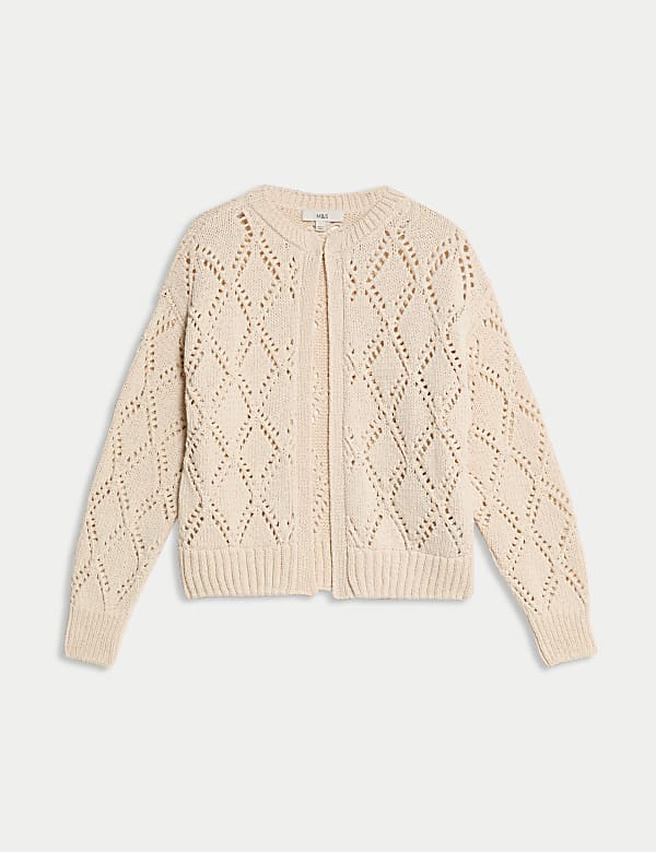 Cotton Blend Open Stitch Cropped Cardigan - JO