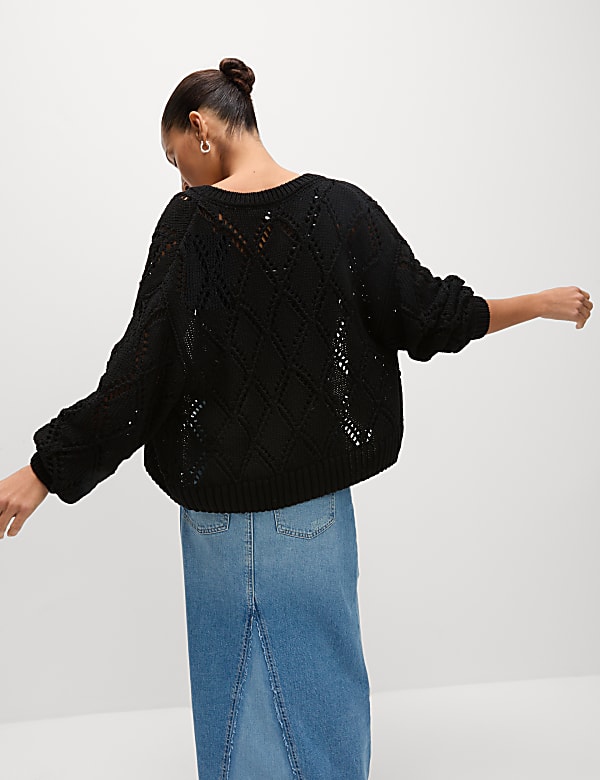 Cotton Blend Open Stitch Cropped Cardigan - ID