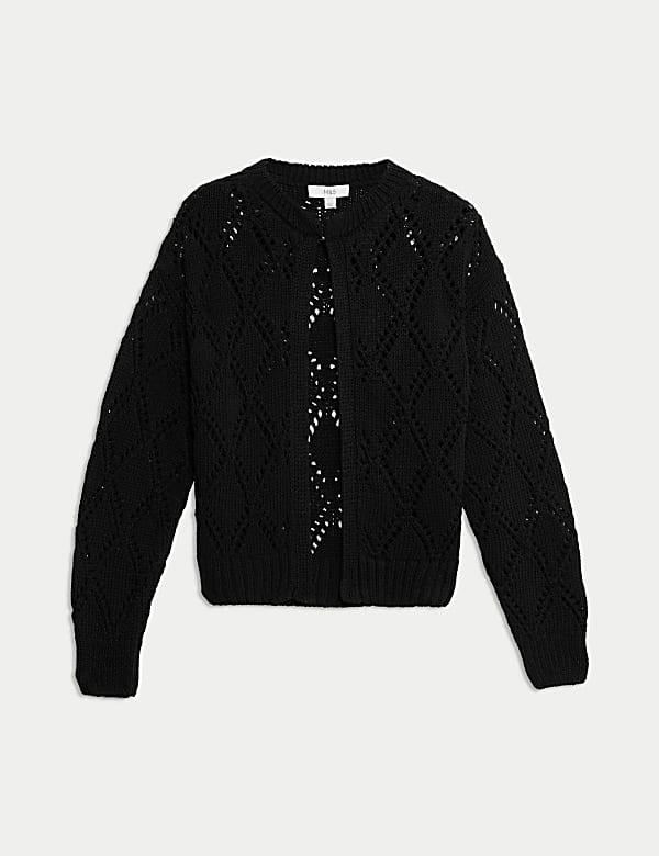 Cotton Blend Open Stitch Cropped Cardigan - ID