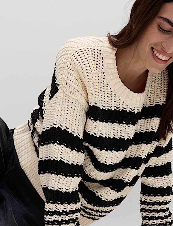 Cotton Rich Striped Relaxed Jumper - BG