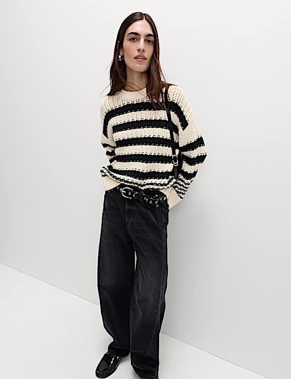 Cotton Rich Striped Relaxed Jumper - BG