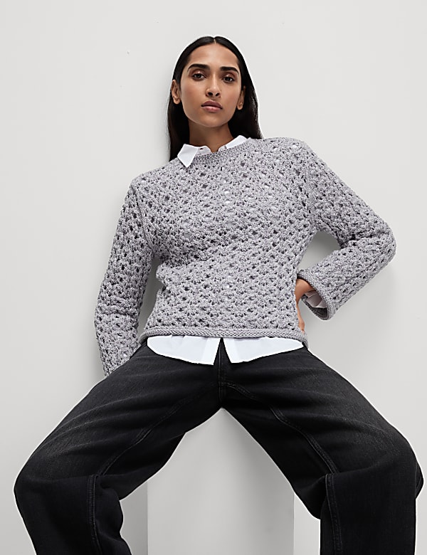 Jumper Bertekstur Logam Campuran Katun - ID