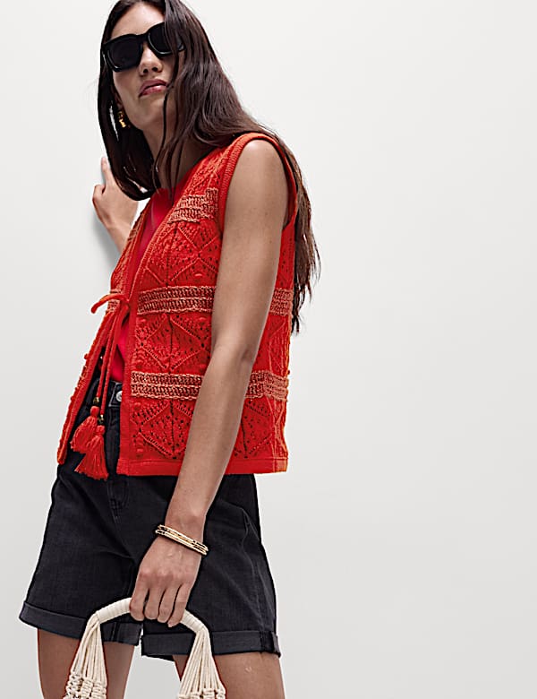 Cotton Rich Slim Textured Cropped Waistcoat - MX