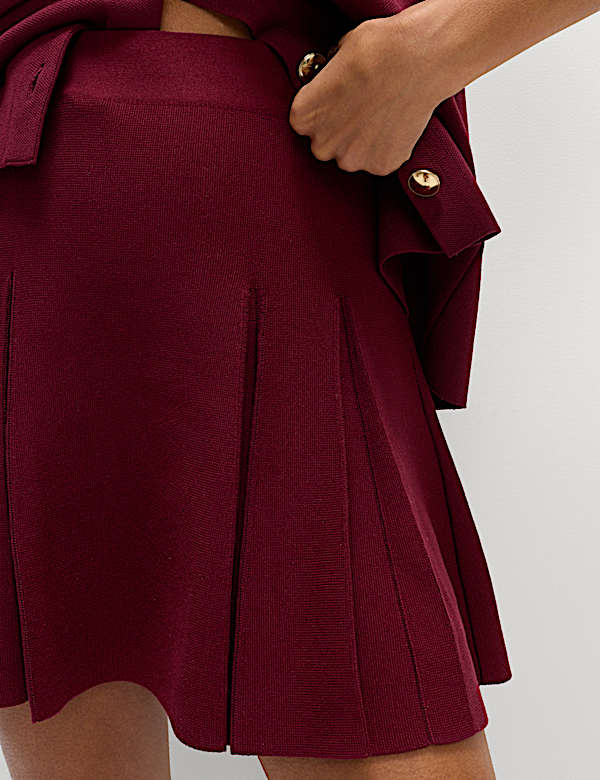Ribbed Pleated Knitted Mini Skirt - BN