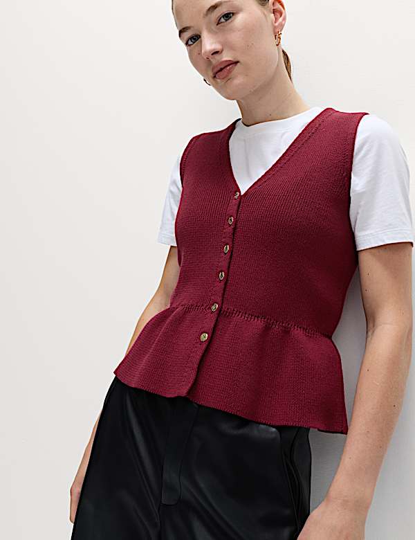 Soft Touch Peplum Knitted Waistcoat - UA