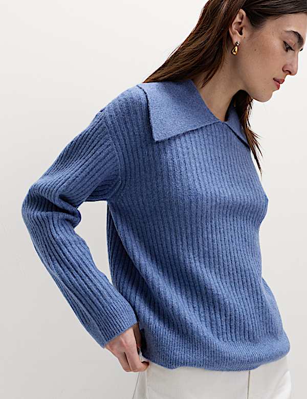 Ribbed Collared Jumper With Wool - JE