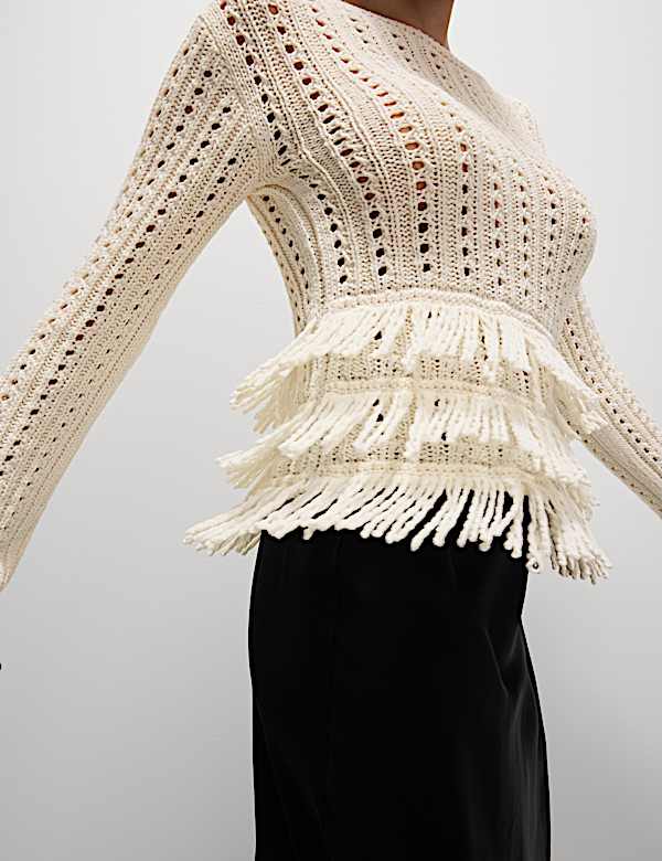 Cotton-Blend Textured Fringe Jumper - AL