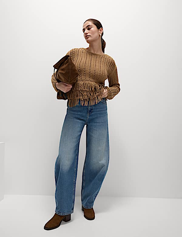 Cotton-Blend Textured Fringe Jumper - US
