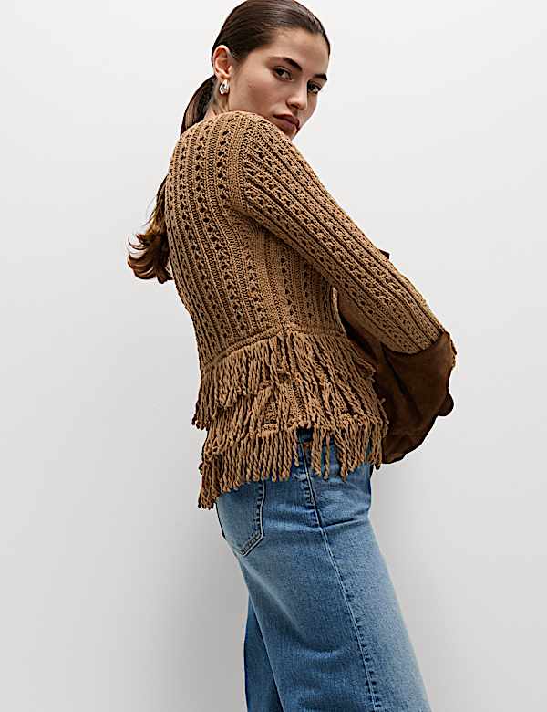 Cotton-Blend Textured Fringe Jumper - US