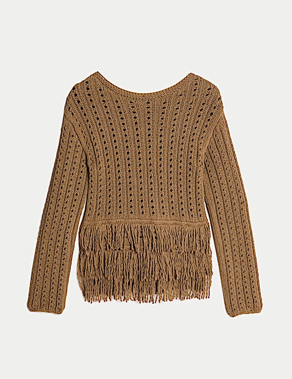 Cotton-Blend Textured Fringe Jumper - US