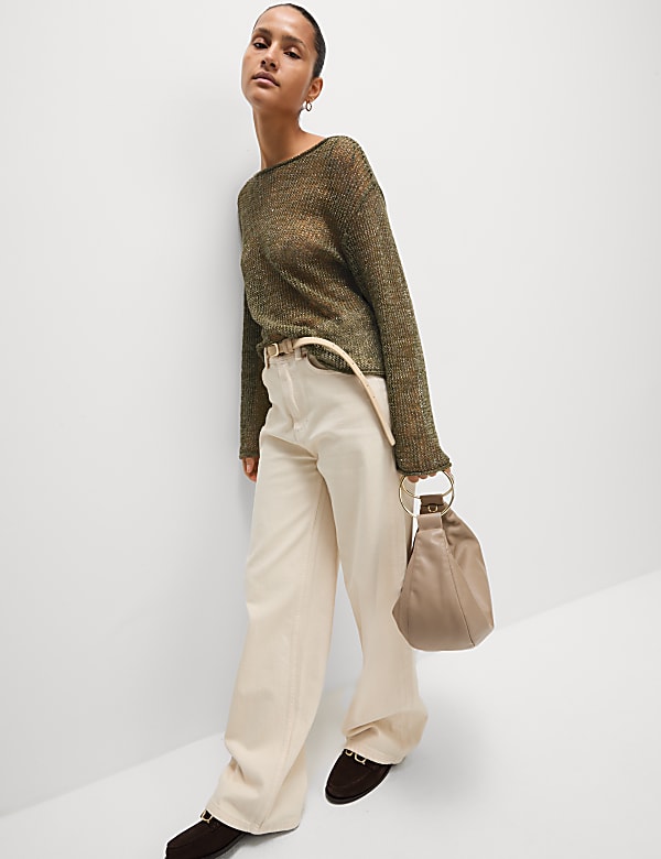 Cotton Blend Metallic Jumper with Linen - JP