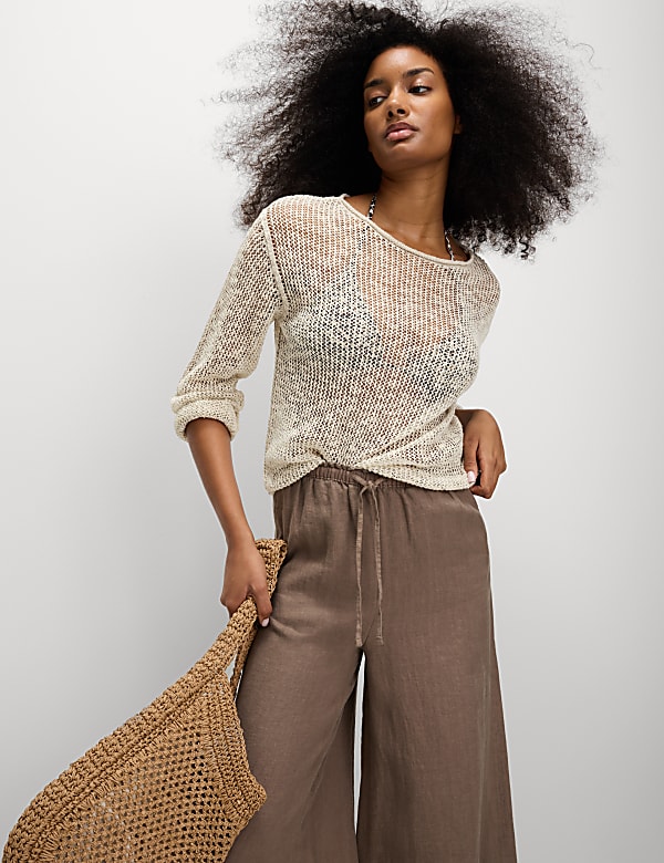 Cotton Blend Metallic Jumper with Linen - AU