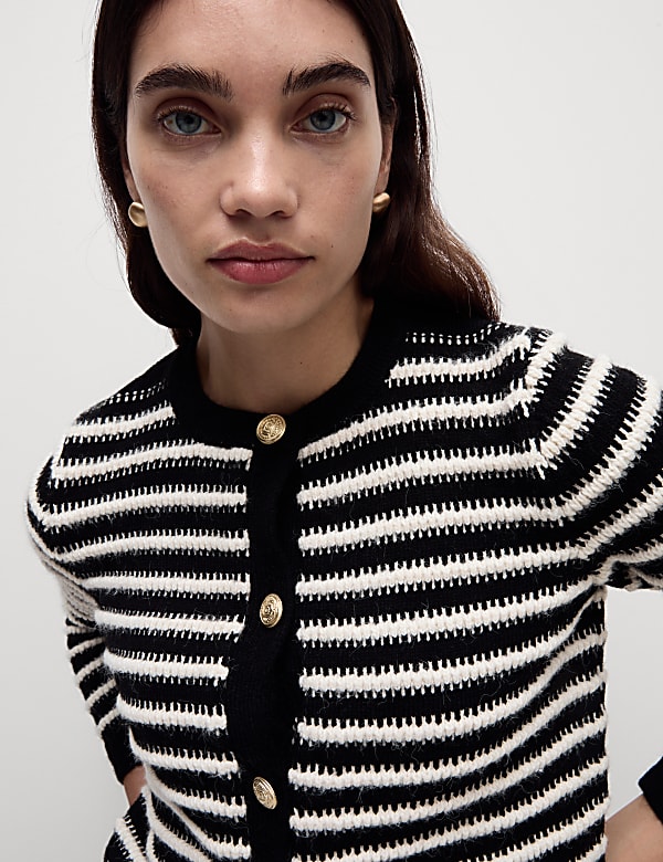 Striped Crew Neck Button Front Cardigan