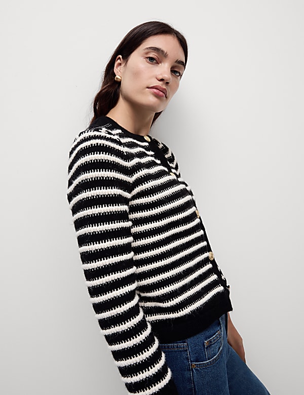 Striped Crew Neck Button Front Cardigan