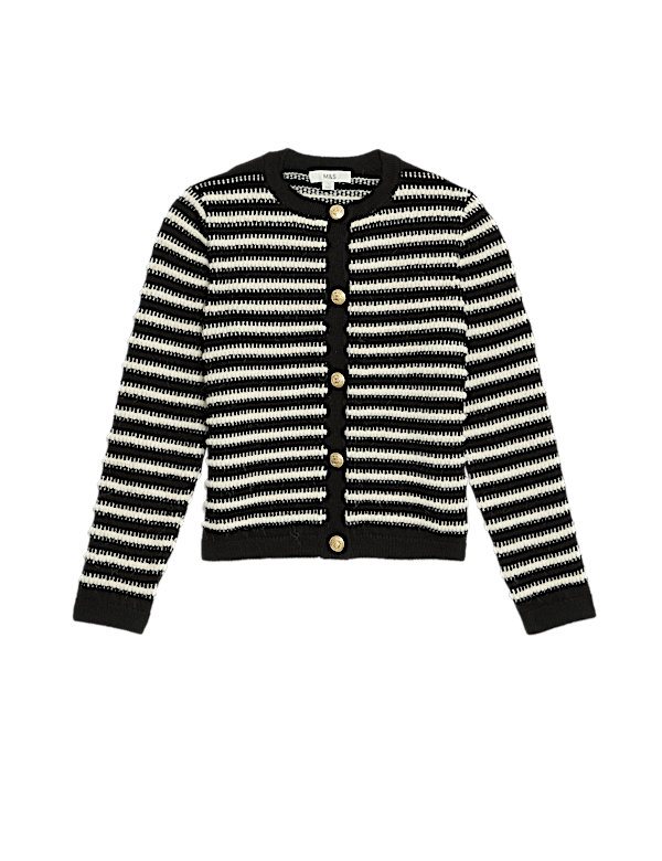 Striped Crew Neck Button Front Cardigan