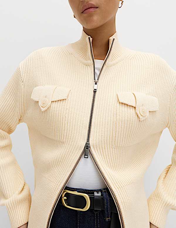 Cotton-Rich Ribbed Relaxed Cardigan - MV