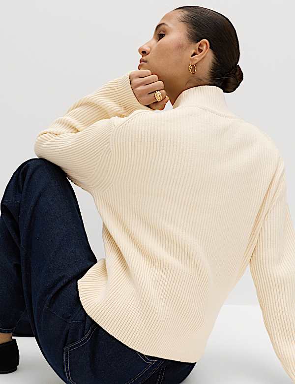 Cotton-Rich Ribbed Relaxed Cardigan - MV