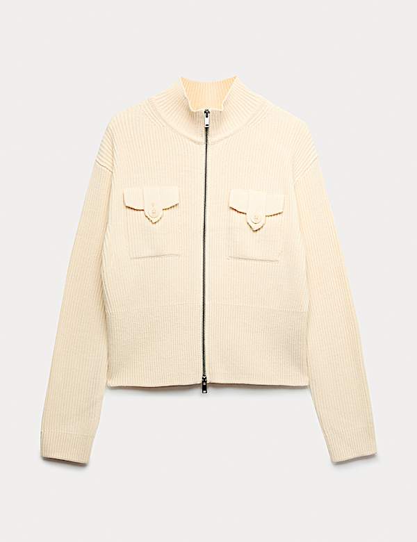 Cotton-Rich Ribbed Relaxed Cardigan - MV