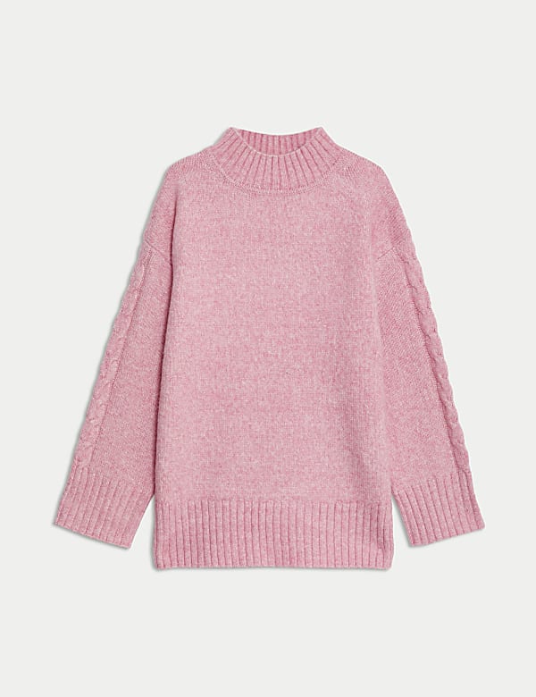 Textured Funnel Neck Jumper with Alpaca Wool ROSE PINK Jumpers M S FR