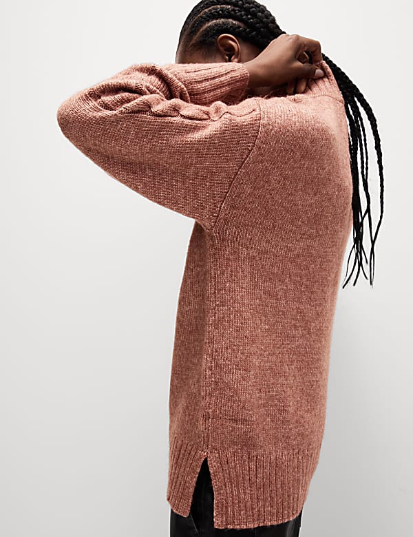 Strukturierter Pullover mit Alpakawolle, Trichterkragen - DE