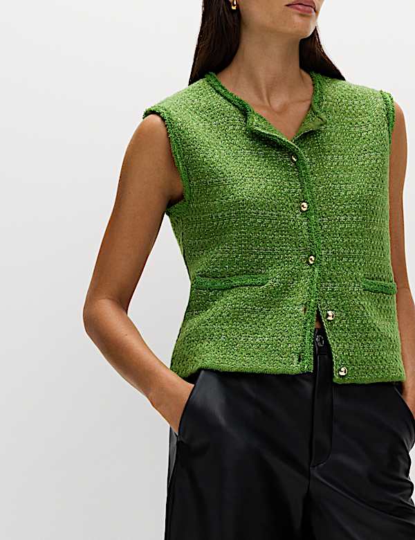 Cotton Blend Pocket Detail Military Waistcoat - SI