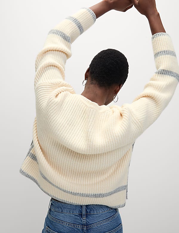 Striped Ribbed Button Detail Relaxed Jumper - IT