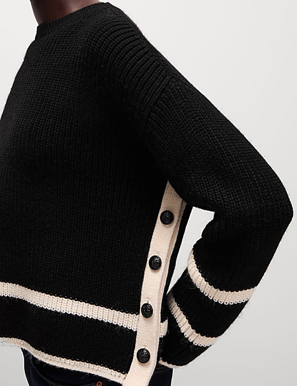Striped Ribbed Button Detail Relaxed Jumper