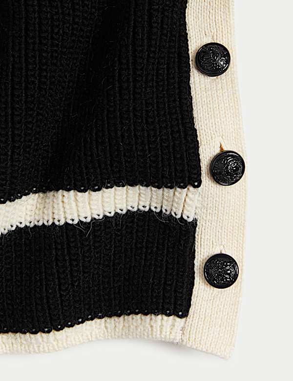 Striped Ribbed Button Detail Relaxed Jumper