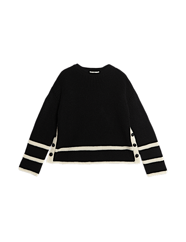 Striped Ribbed Button Detail Relaxed Jumper