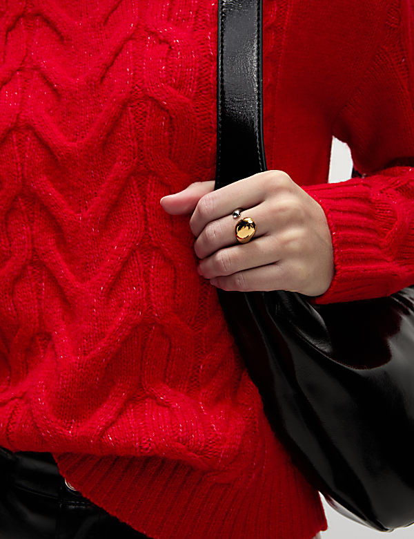 Cable Knit Crew Neck Jumper with Wool