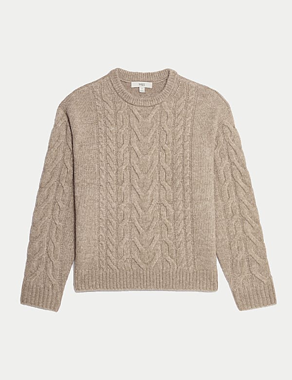 Cable Knit Crew Neck Jumper with Wool - US